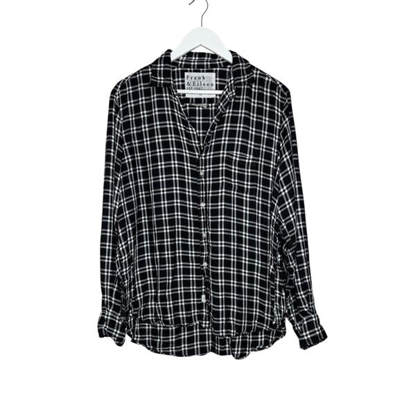 Frank & Eileen Black and White Modal Plaid Button Up Long Sleeve Top Size Medium - Picture 3 of 12